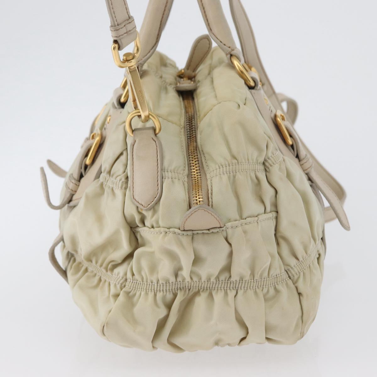 PRADA Gathered Hand Bag Nylon 2way Ivory Gold Auth 173201