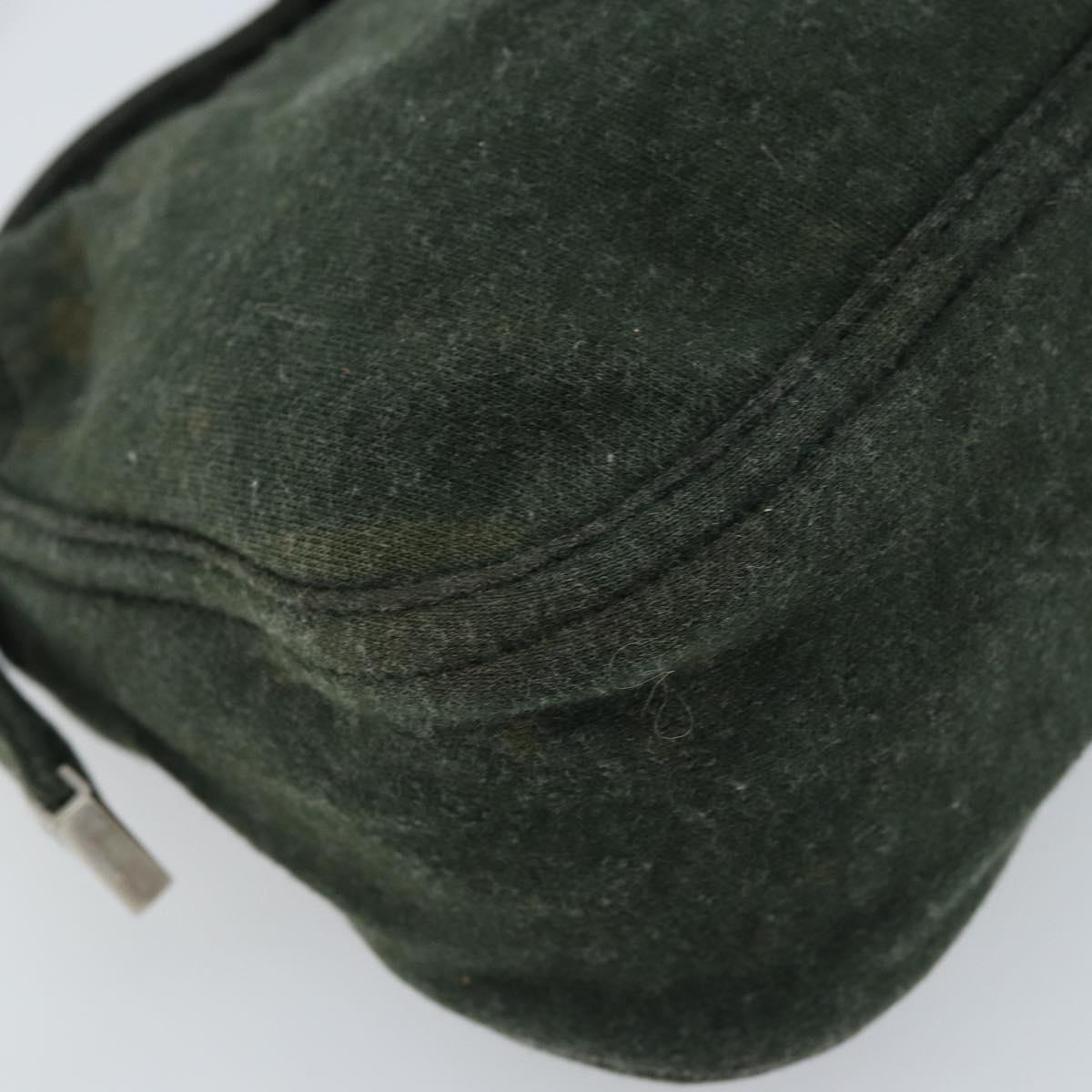 FENDI Mamma Baguette Shoulder Bag Cotton Green Silver Auth 173205