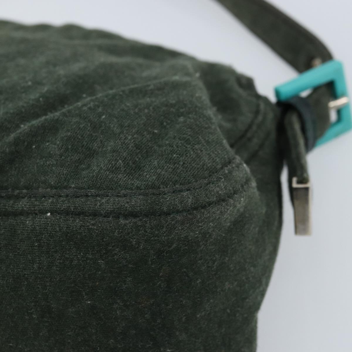 FENDI Mamma Baguette Shoulder Bag Cotton Green Silver Auth 173205