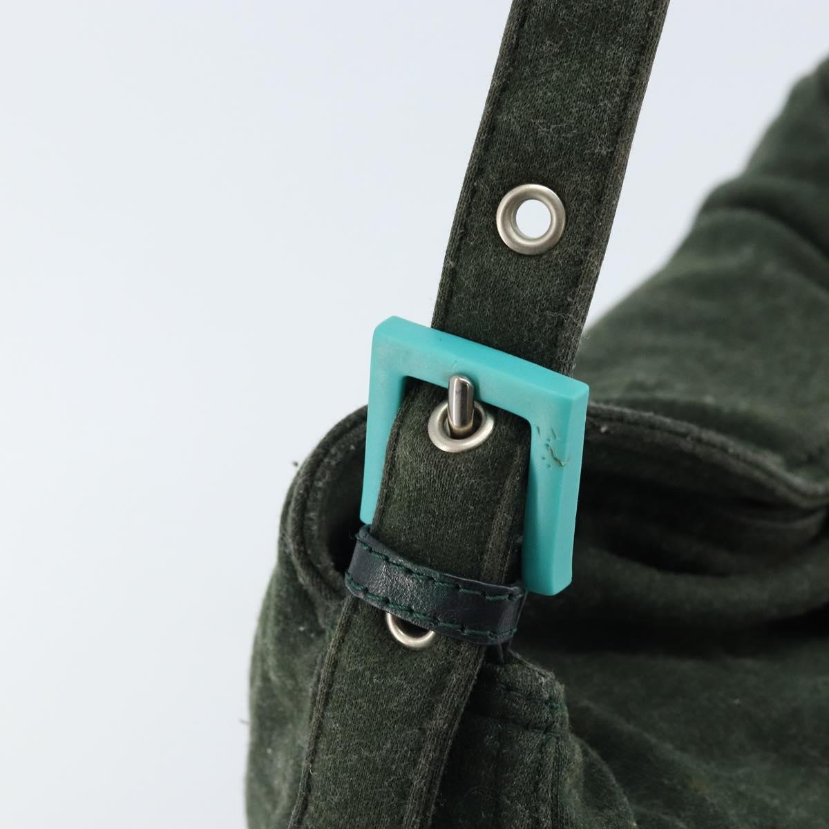 FENDI Mamma Baguette Shoulder Bag Cotton Green Silver Auth 173205