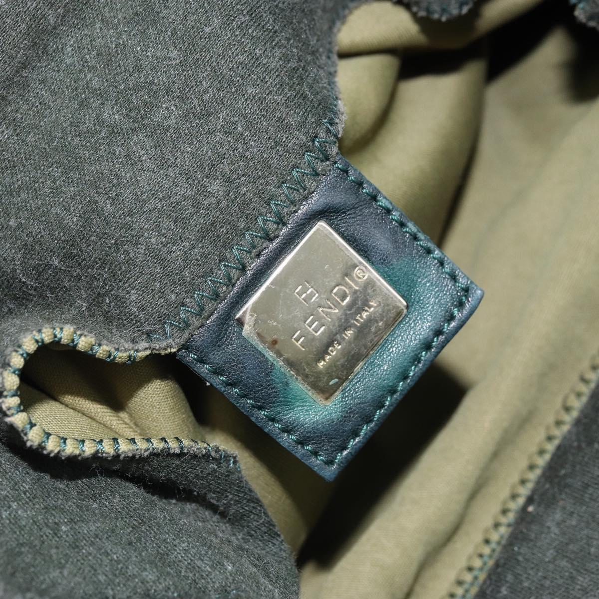 FENDI Mamma Baguette Shoulder Bag Cotton Green Silver Auth 173205