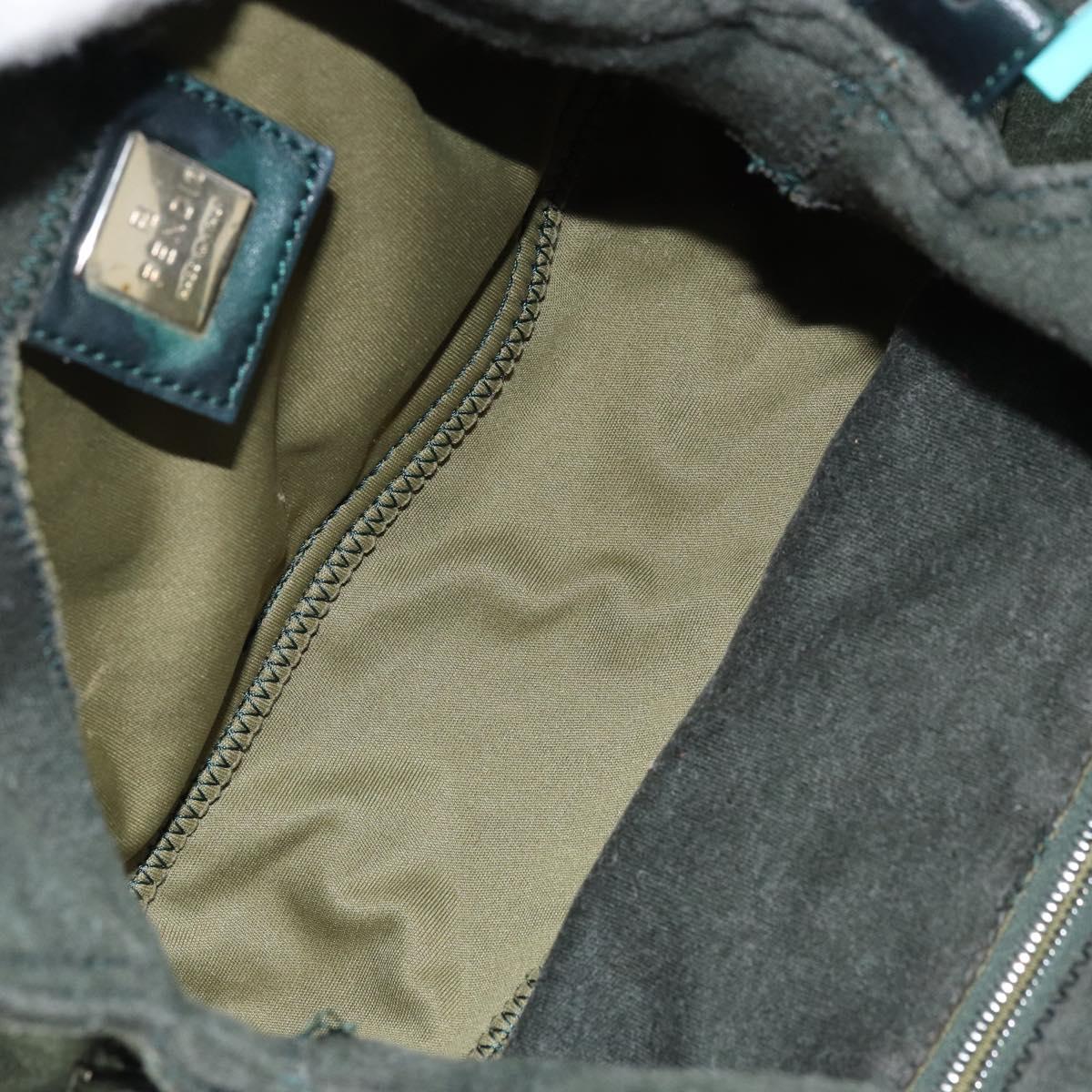 FENDI Mamma Baguette Shoulder Bag Cotton Green Silver Auth 173205