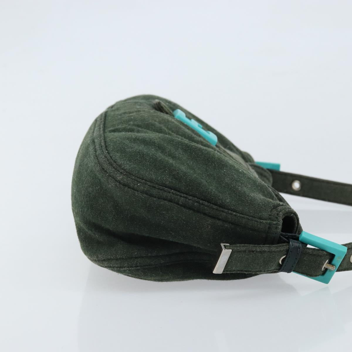 FENDI Mamma Baguette Shoulder Bag Cotton Green Silver Auth 173205