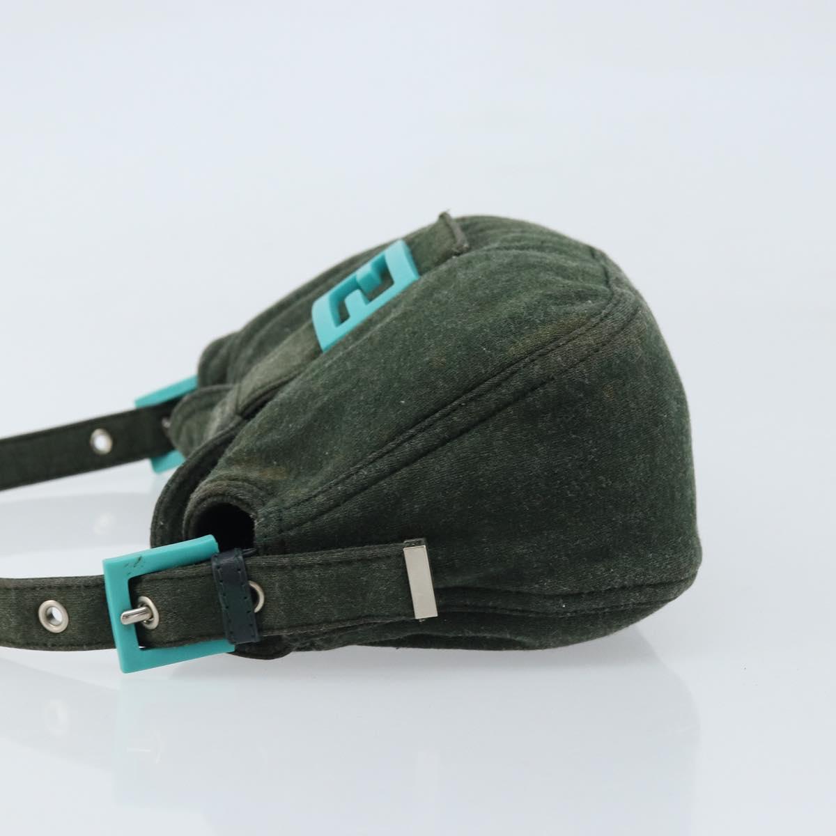 FENDI Mamma Baguette Shoulder Bag Cotton Green Silver Auth 173205