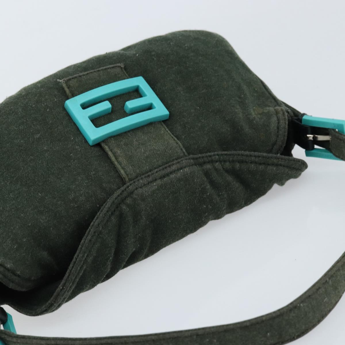 FENDI Mamma Baguette Shoulder Bag Cotton Green Silver Auth 173205