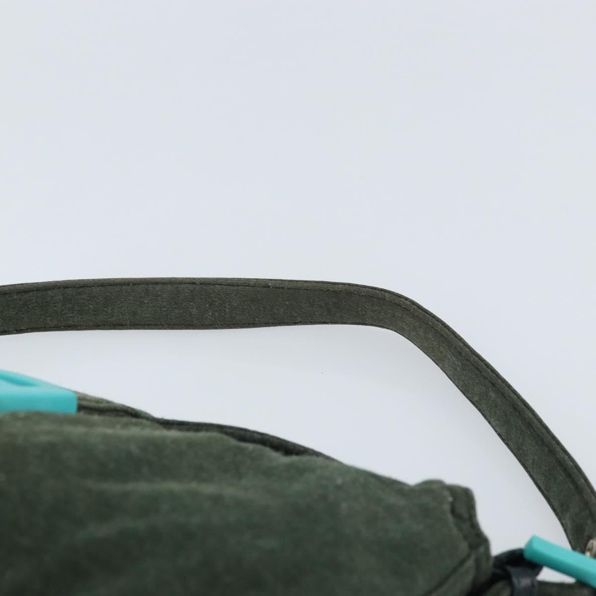 FENDI Mamma Baguette Shoulder Bag Cotton Green Silver Auth 173205