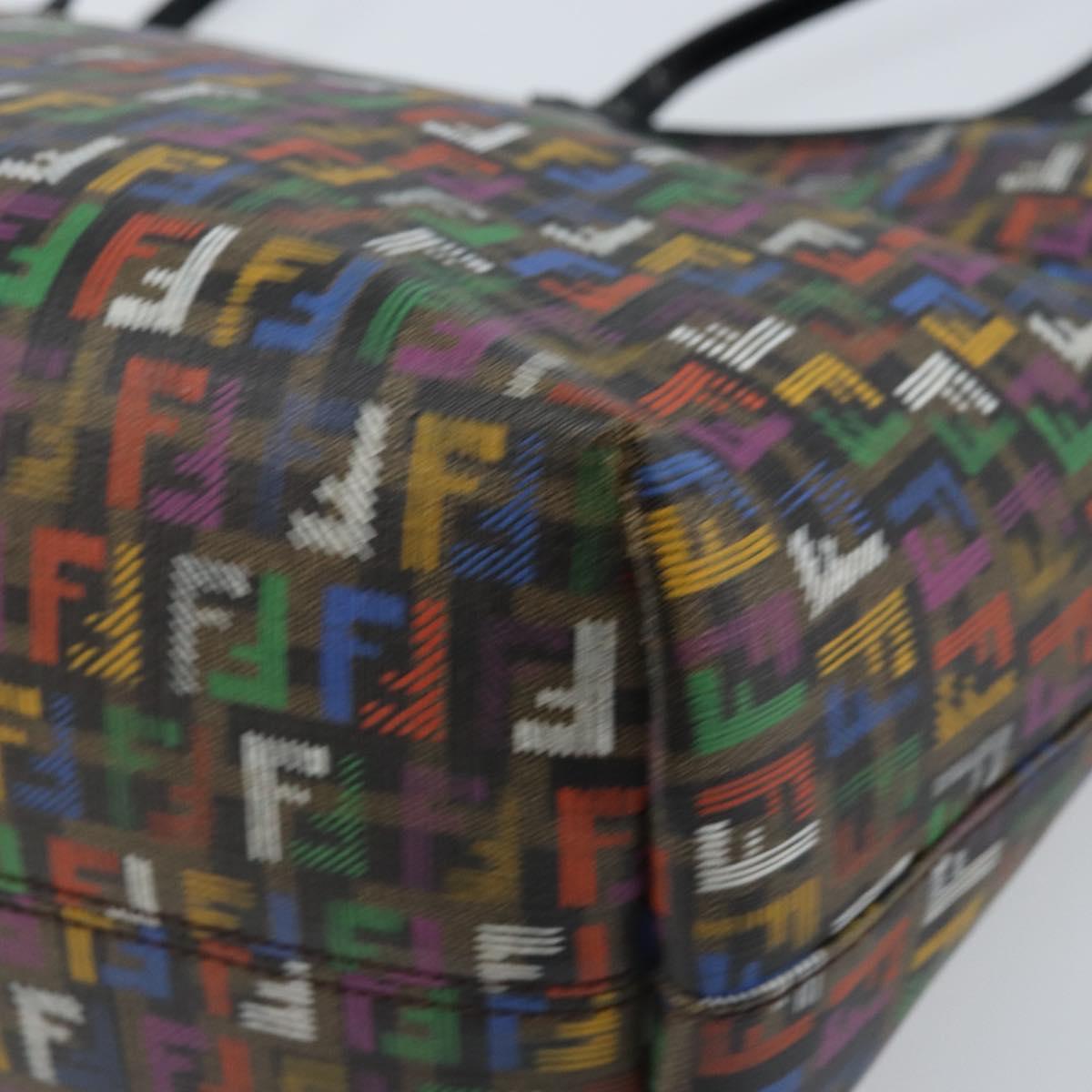 FENDI Zucchino Canvas Tote Bag PVC Multicolor Gold Auth 173210A
