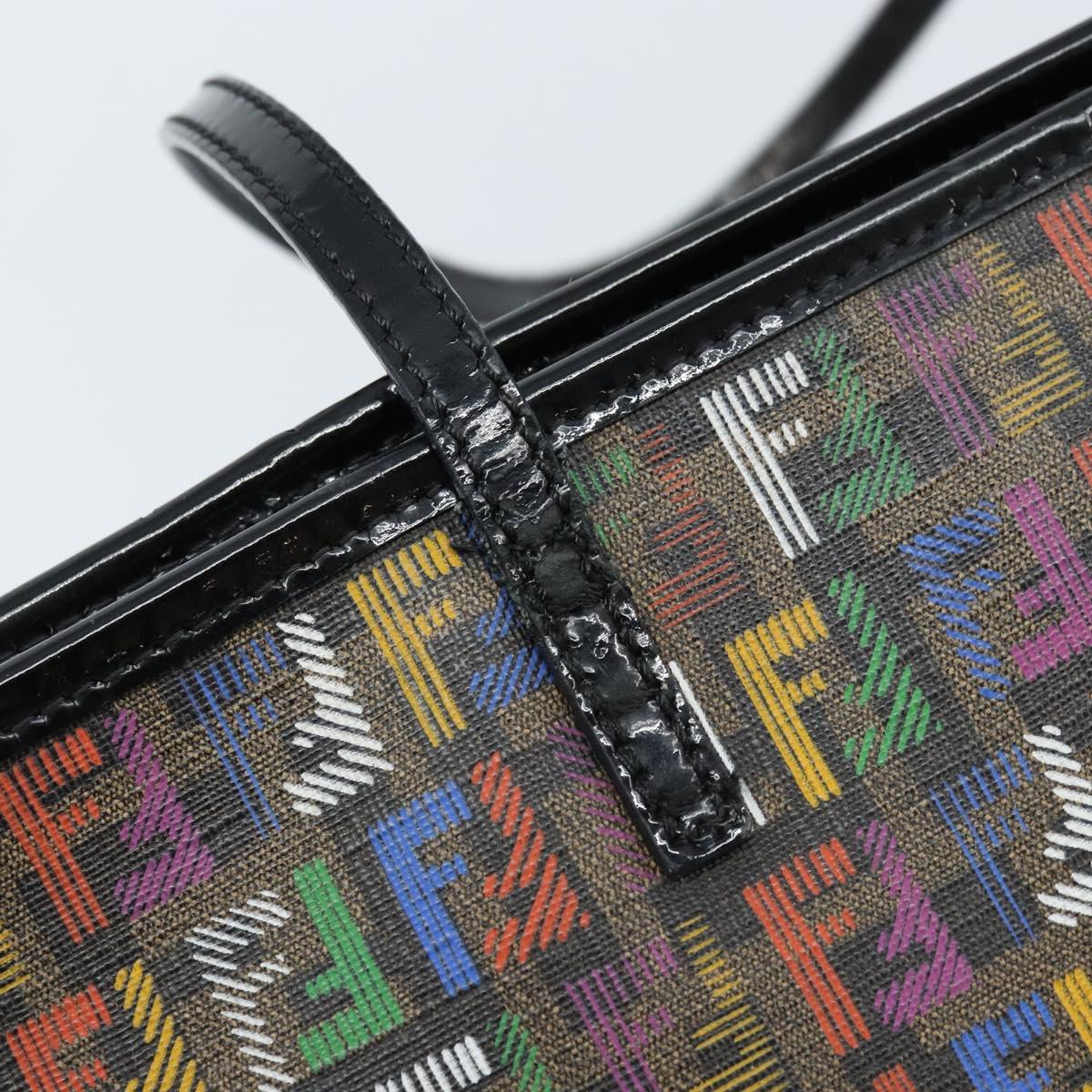 FENDI Zucchino Canvas Tote Bag PVC Multicolor Gold Auth 173210A