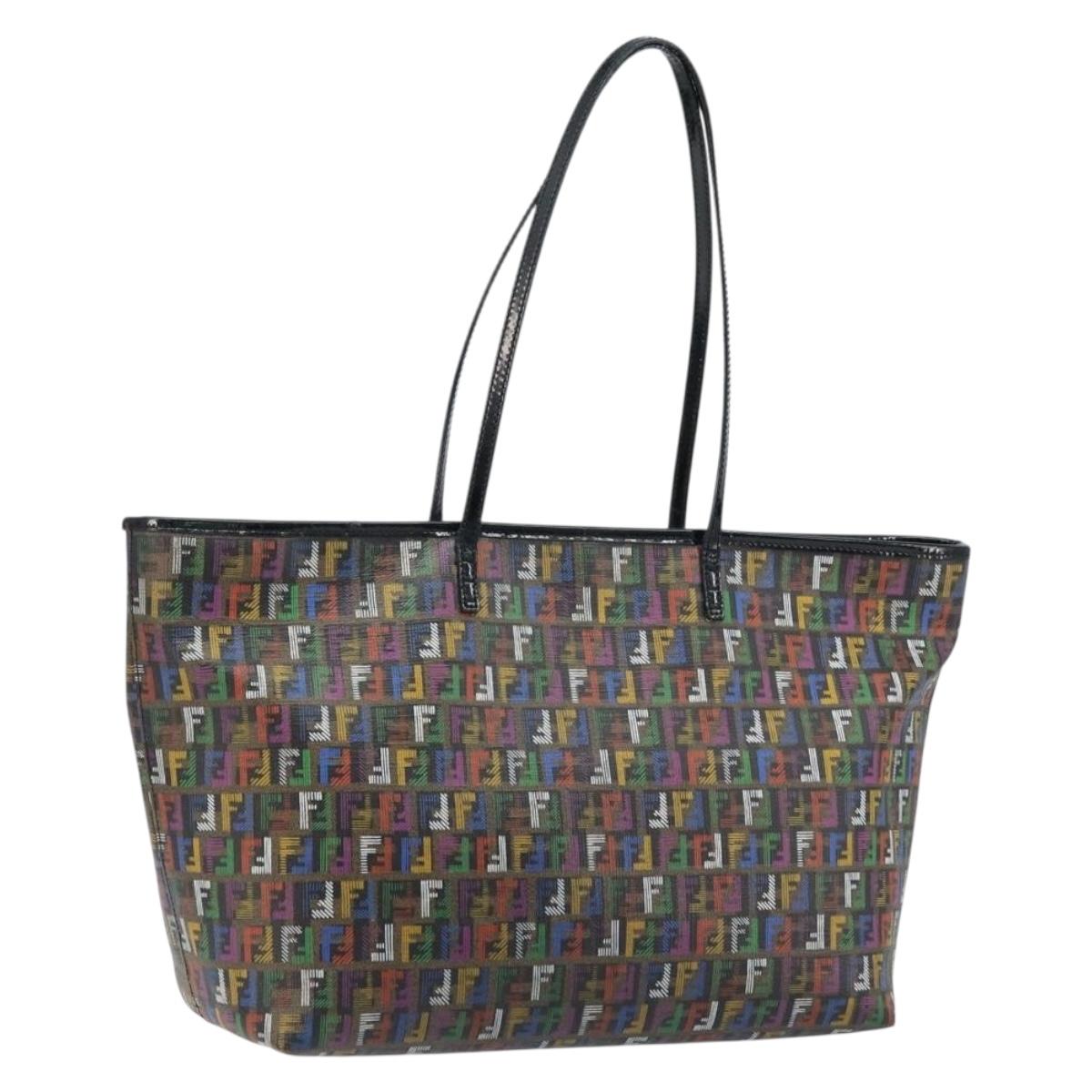 FENDI Zucchino Canvas Tote Bag PVC Multicolor Gold Auth 173210A