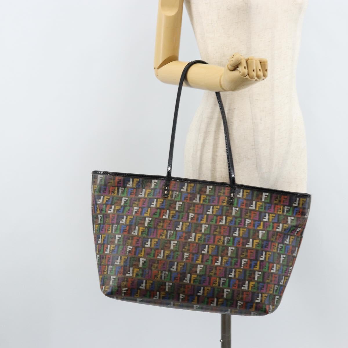 FENDI Zucchino Canvas Tote Bag PVC Multicolor Gold Auth 173210A