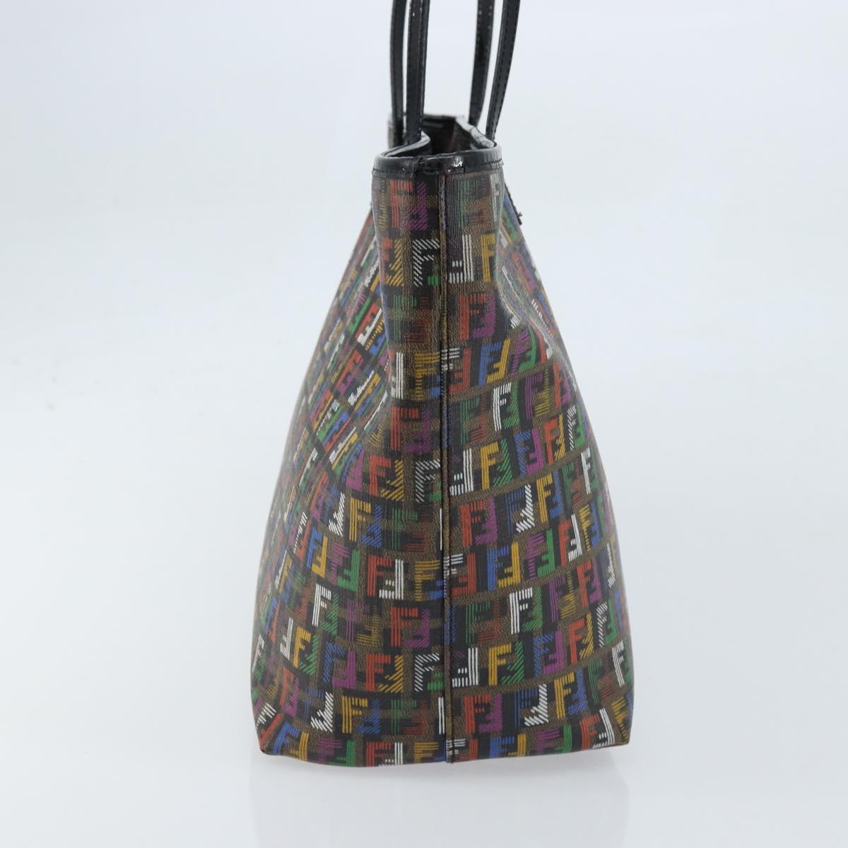 FENDI Zucchino Canvas Tote Bag PVC Multicolor Gold Auth 173210A
