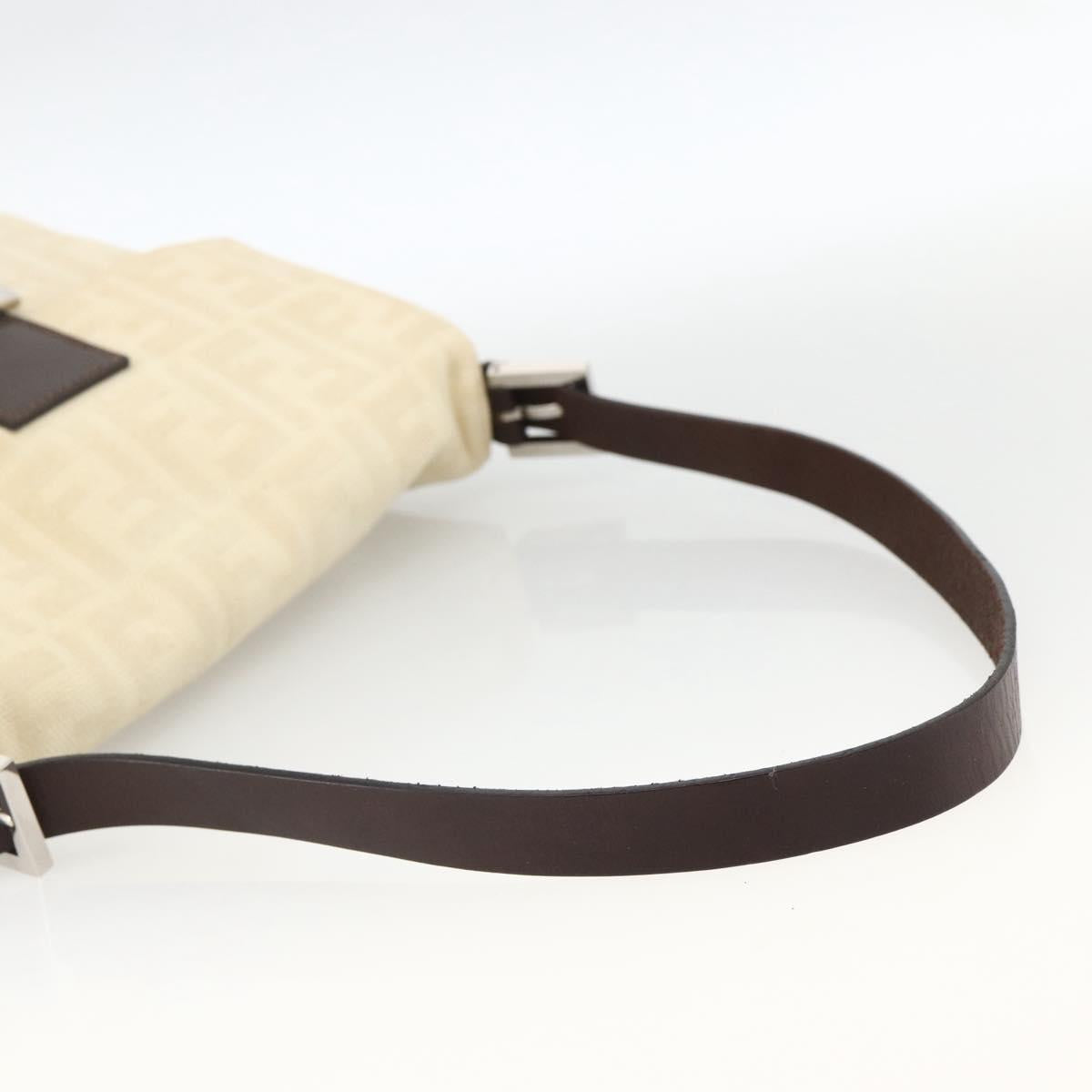 FENDI Zucca Canvas Mamma Baguette Shoulder Bag Beige Silver Auth 173212