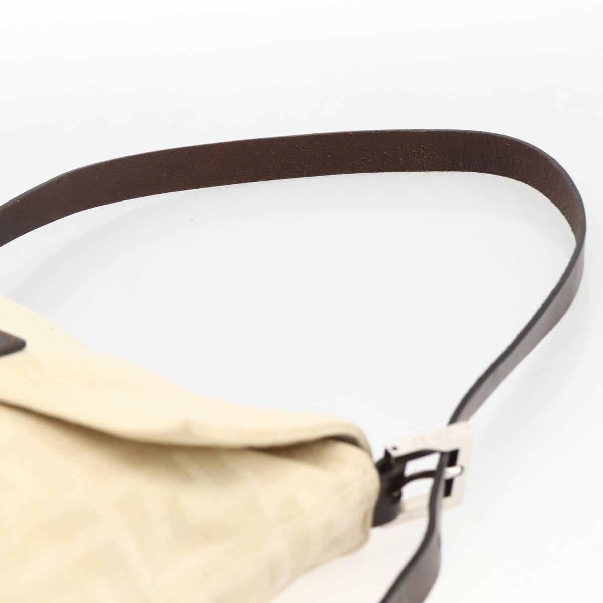 FENDI Zucca Canvas Mamma Baguette Shoulder Bag Beige Silver Auth 173212