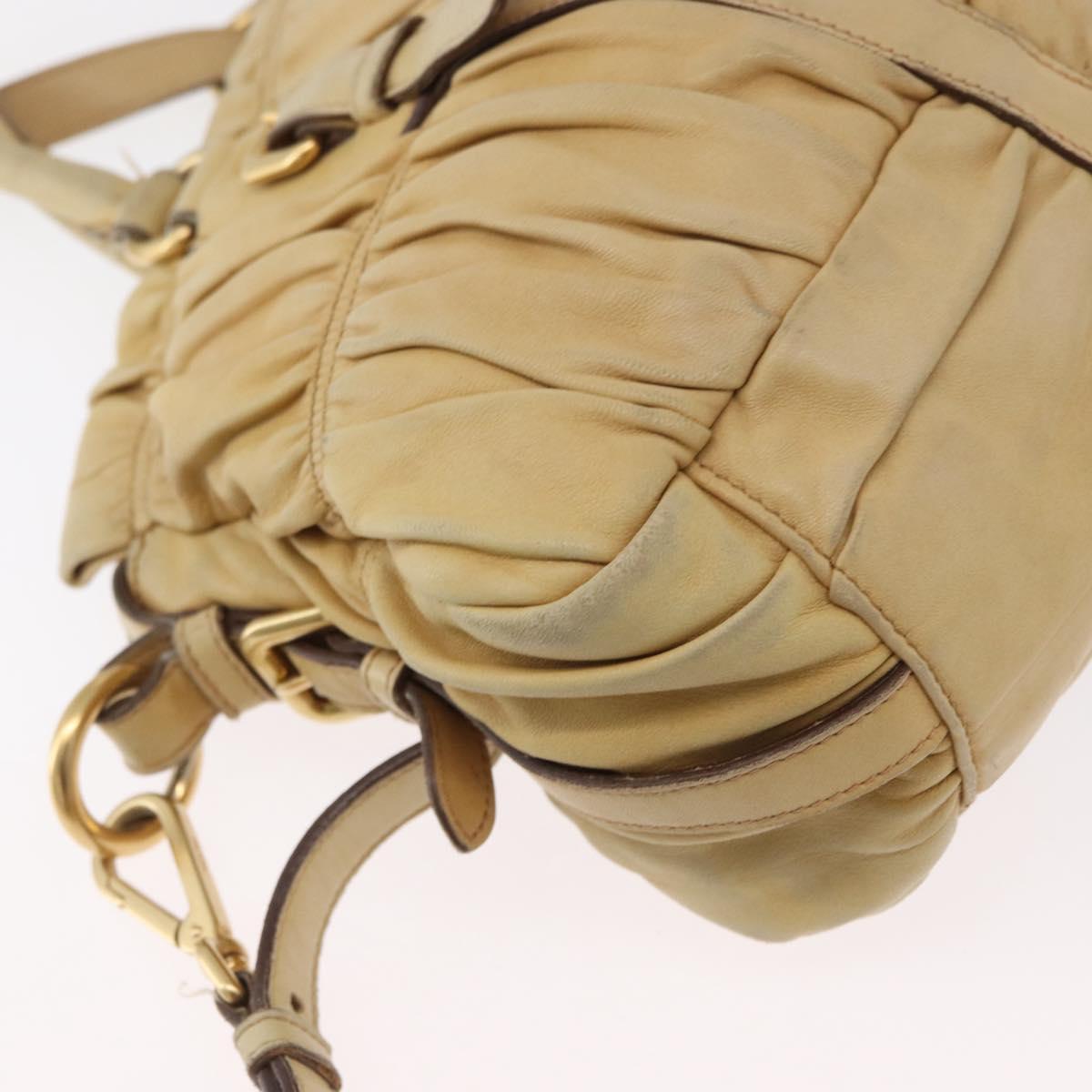 PRADA Hand Bag Leather 2way Ivory Gold Auth 173213