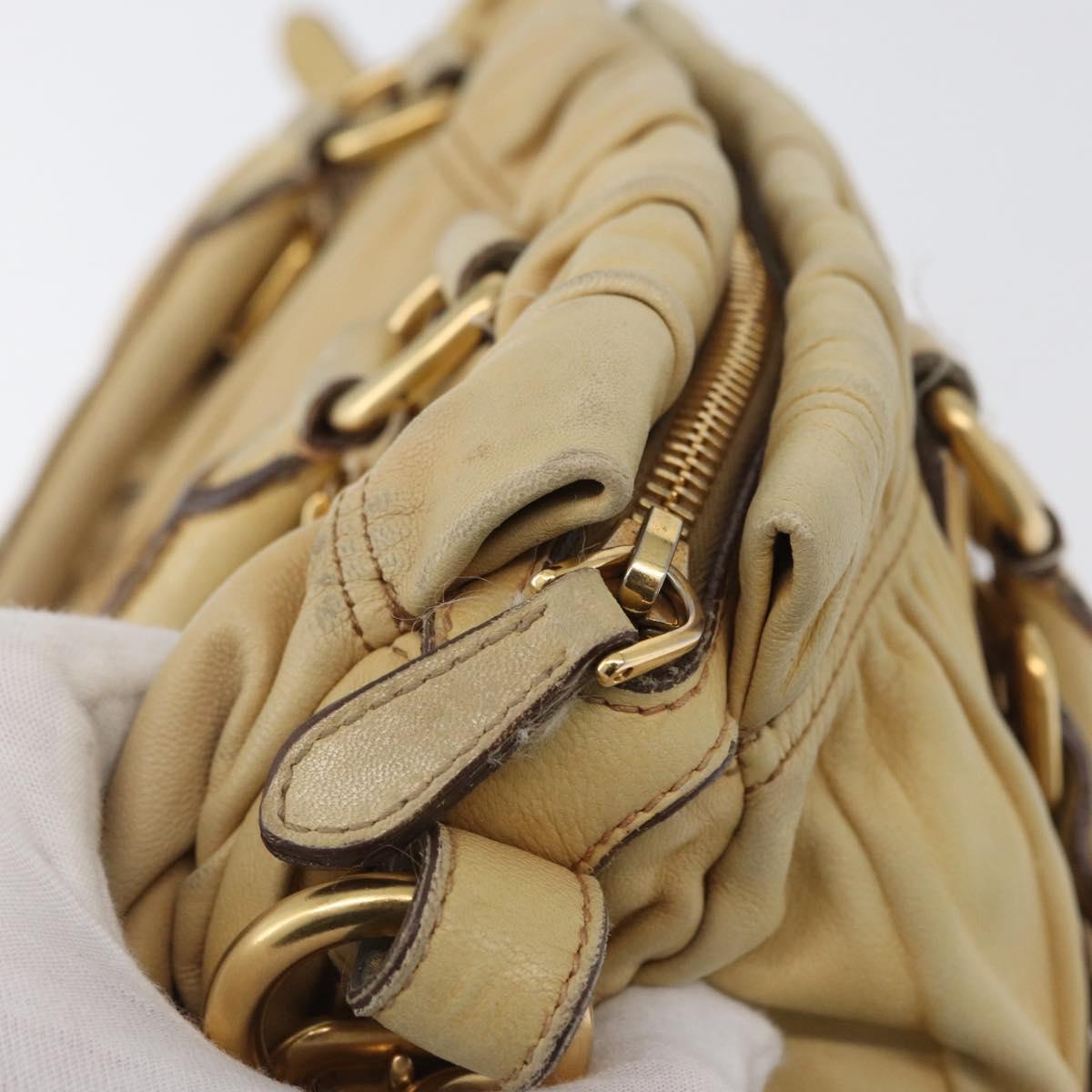 PRADA Hand Bag Leather 2way Ivory Gold Auth 173213