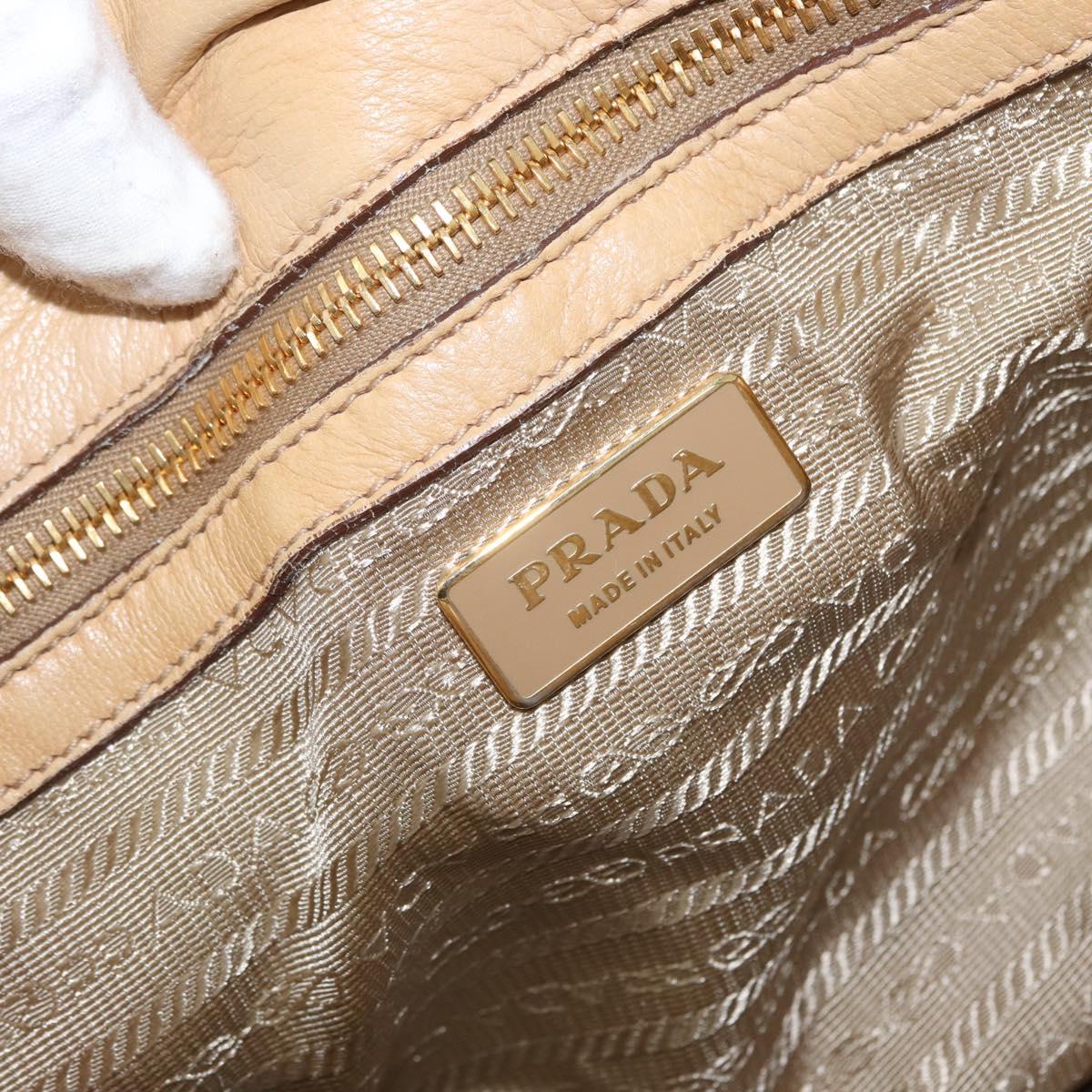 PRADA Hand Bag Leather 2way Ivory Gold Auth 173213