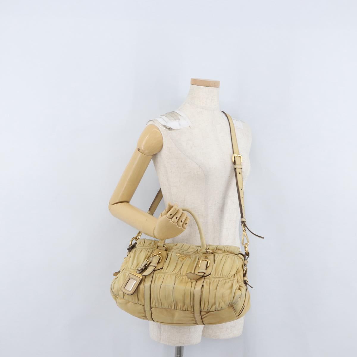 PRADA Hand Bag Leather 2way Ivory Gold Auth 173213