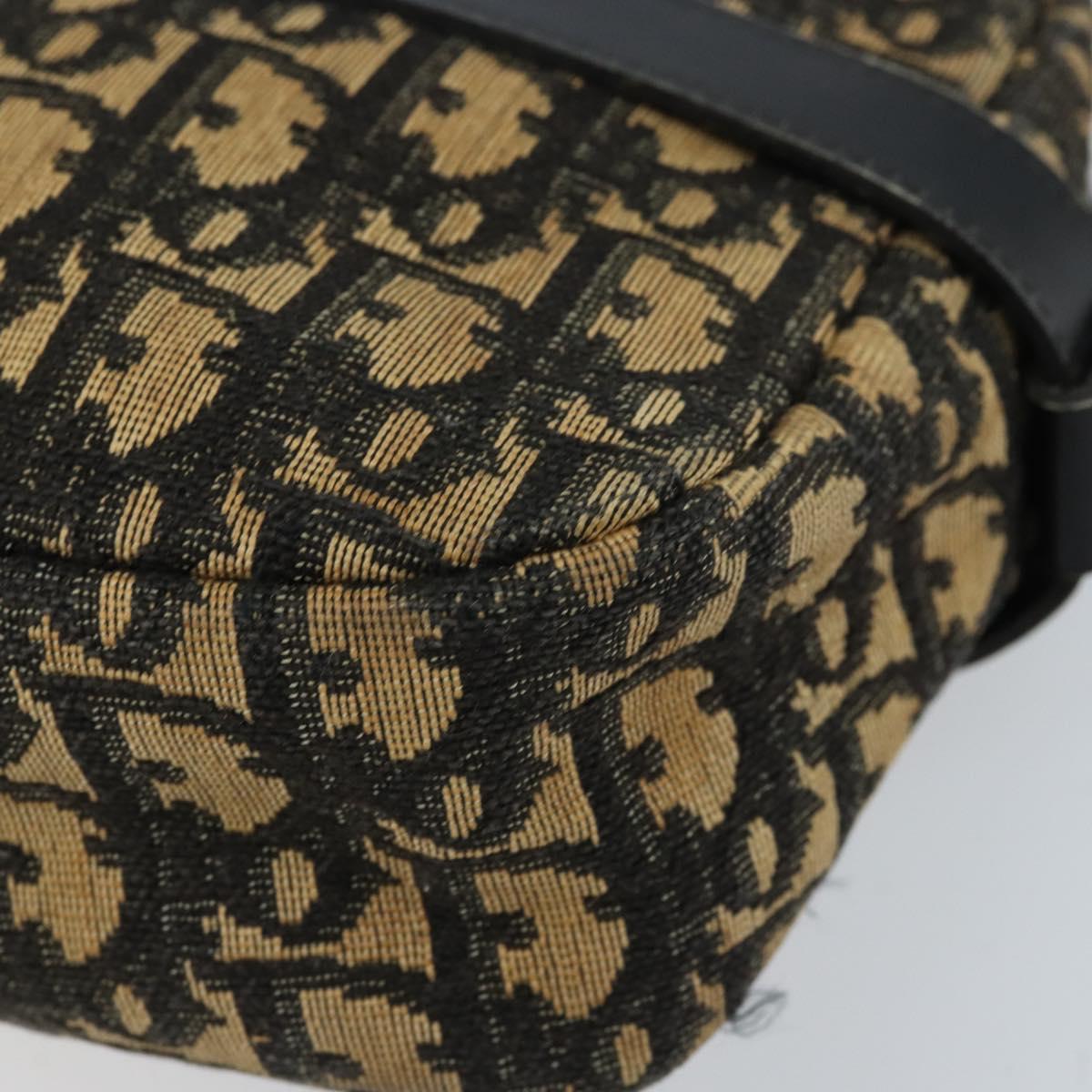Christian Dior Trotter Canvas Shoulder Bag Navy Gold Auth 173214