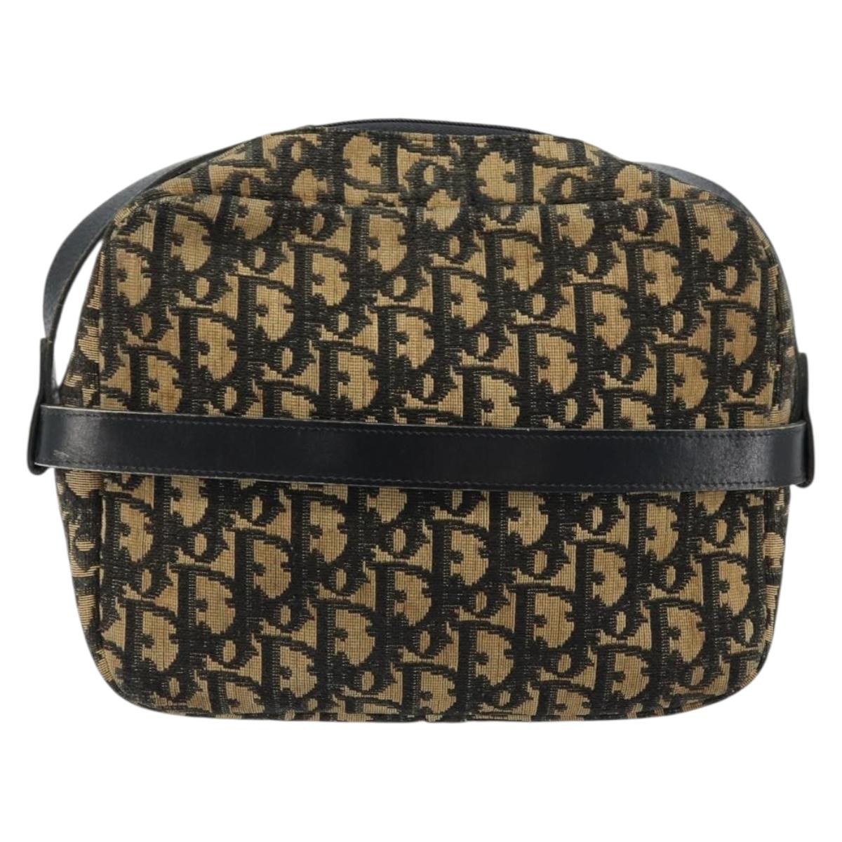 Christian Dior Trotter Canvas Shoulder Bag Navy Gold Auth 173214