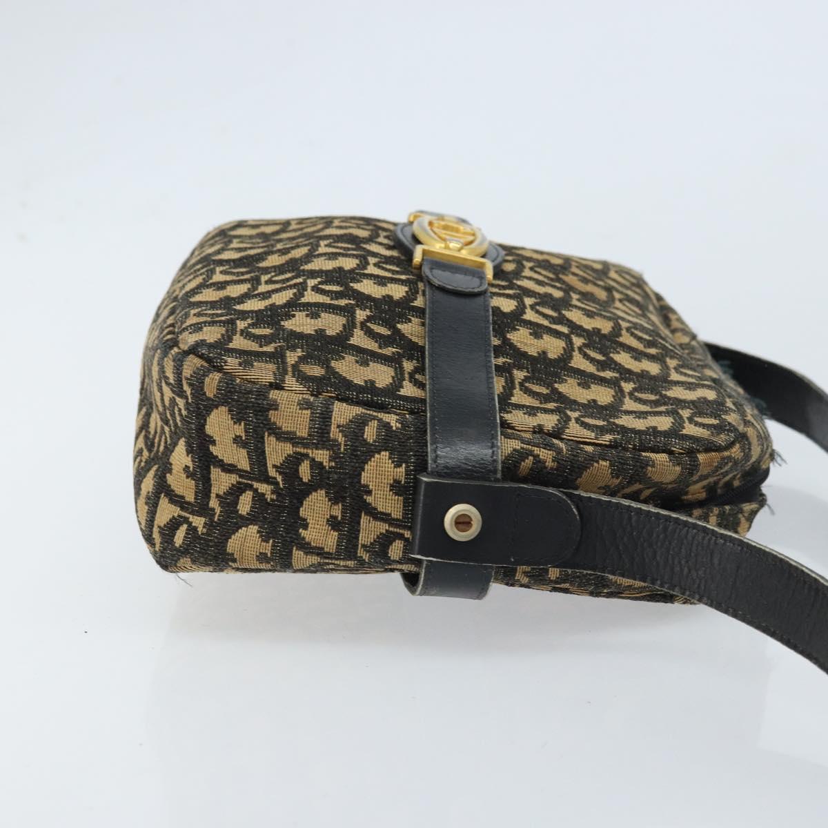 Christian Dior Trotter Canvas Shoulder Bag Navy Gold Auth 173214