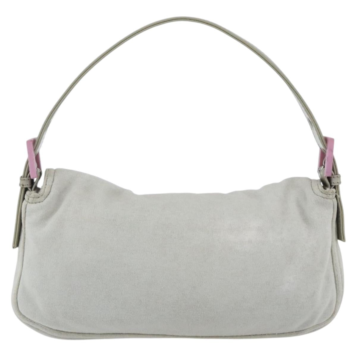 FENDI Mamma Baguette Shoulder Bag Cotton Light Blue Silver Auth 173215A