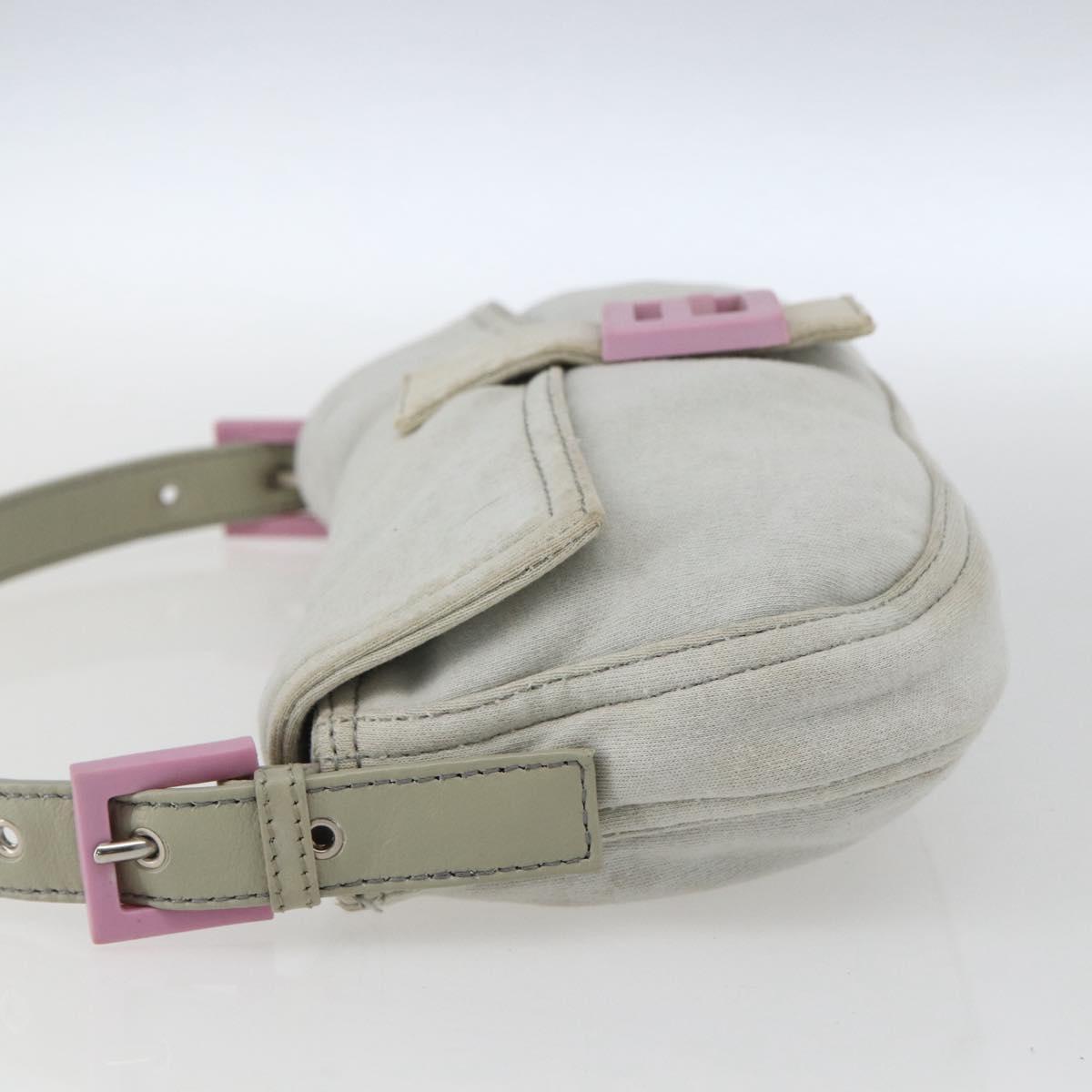 FENDI Mamma Baguette Shoulder Bag Cotton Light Blue Silver Auth 173215A