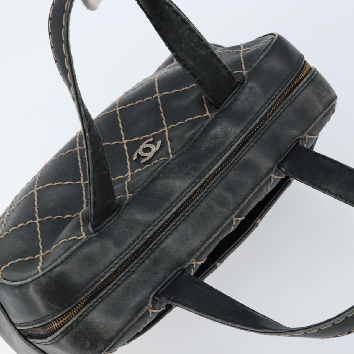 CHANEL Wild Stitch Hand Bag Leather Black CC Auth 173219