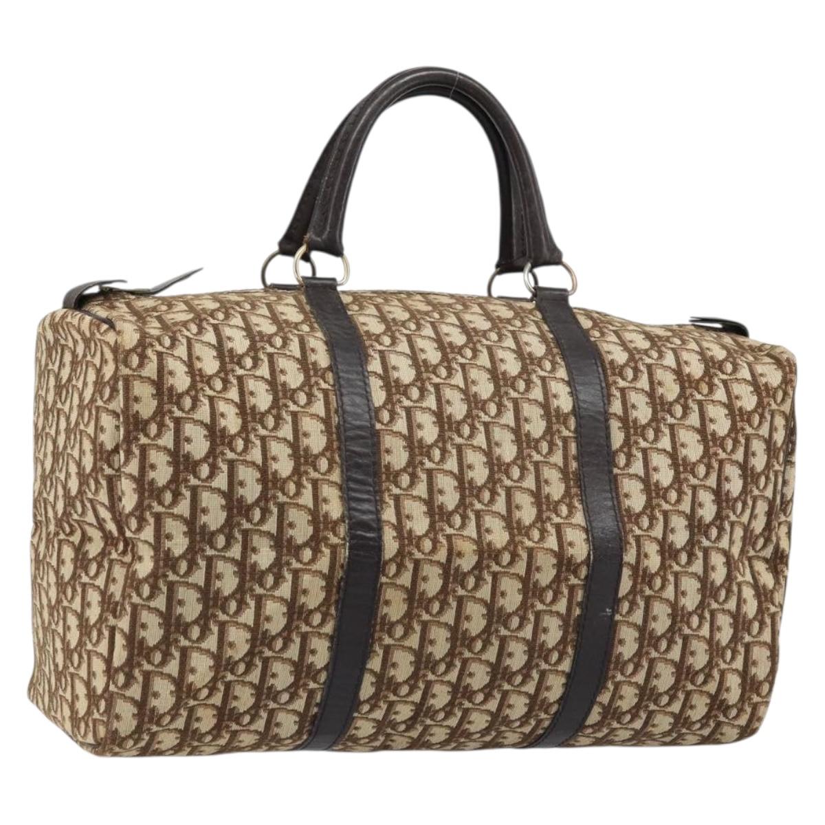 Christian Dior Trotter Canvas Boston Bag Brown Gold Auth 173220