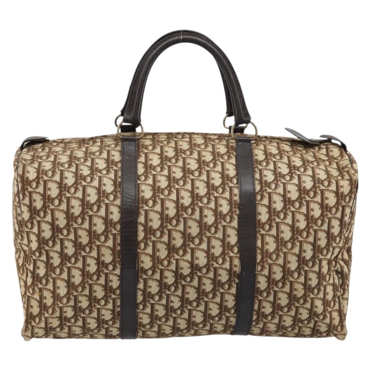 Christian Dior Trotter Canvas Boston Bag Brown Gold Auth 173220