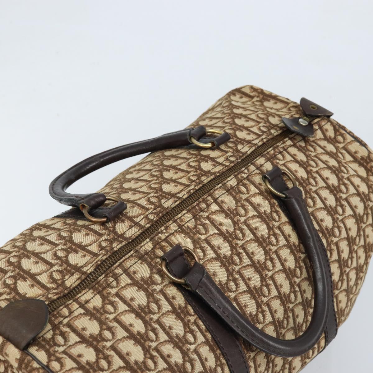 Christian Dior Trotter Canvas Boston Bag Brown Gold Auth 173220