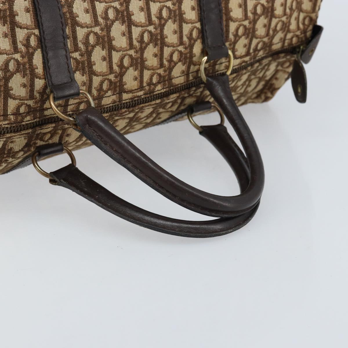 Christian Dior Trotter Canvas Boston Bag Brown Gold Auth 173220