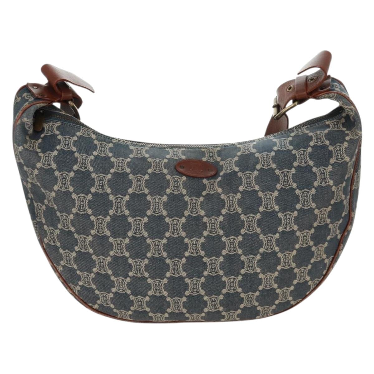 CELINE Paris Macadam Canvas Shoulder Bag Blue Auth 173229V