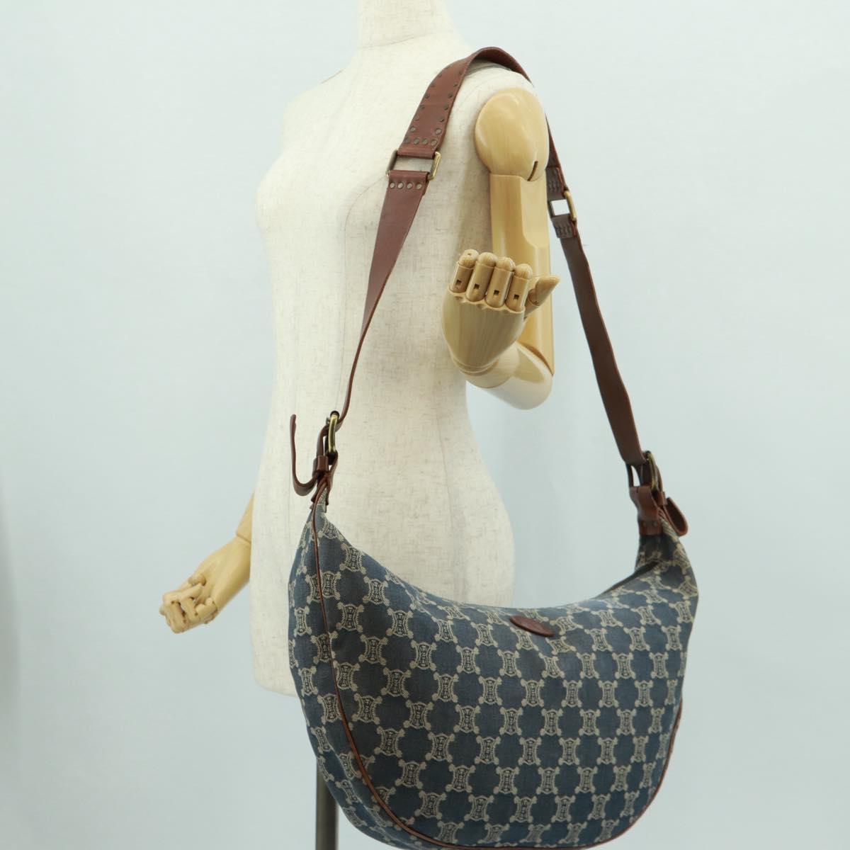 CELINE Paris Macadam Canvas Shoulder Bag Blue Auth 173229V