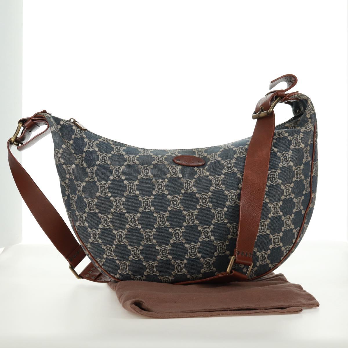 CELINE Paris Macadam Canvas Shoulder Bag Blue Auth 173229V