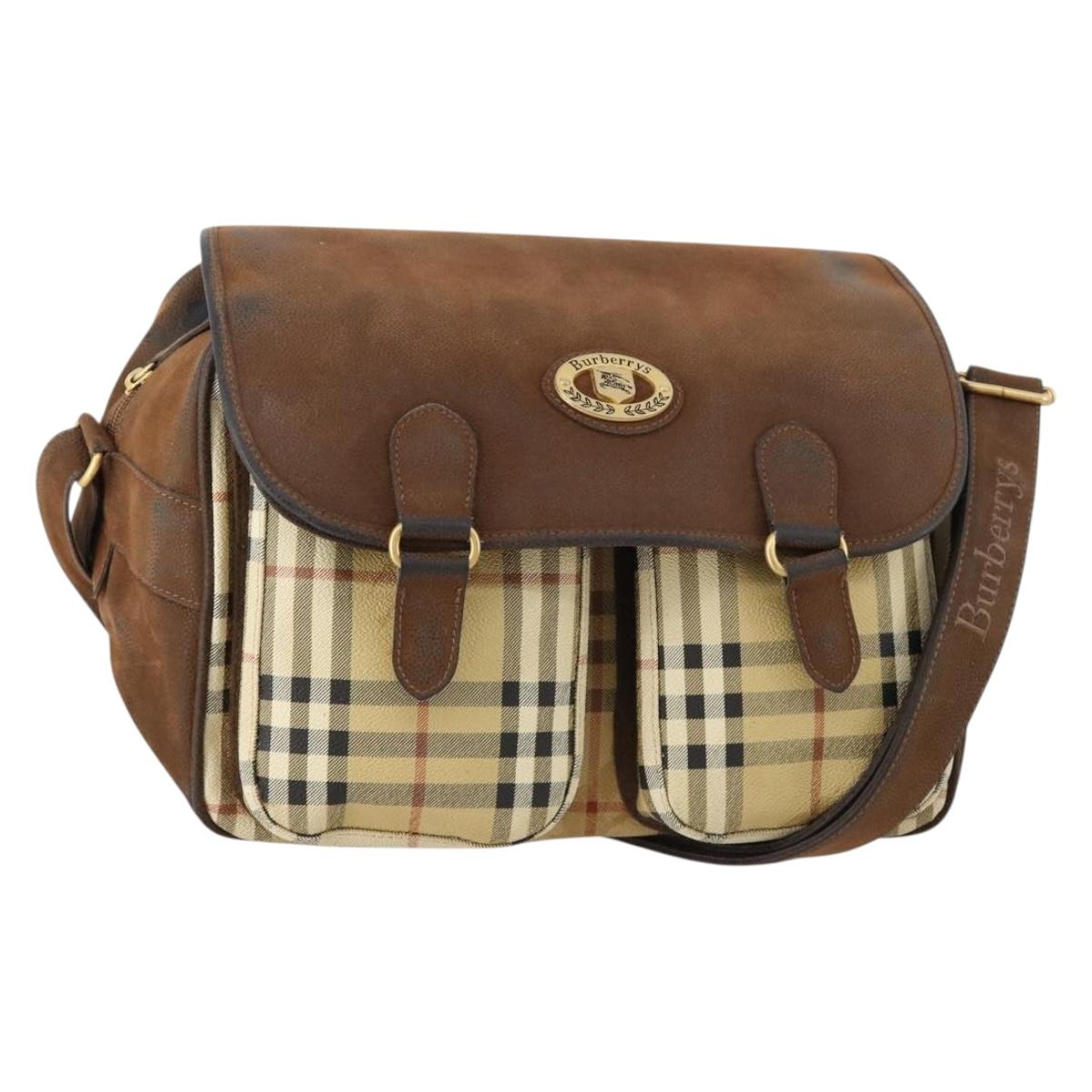 Burberrys Nova Check Shoulder Bag PVC Beige Gold Auth 173230