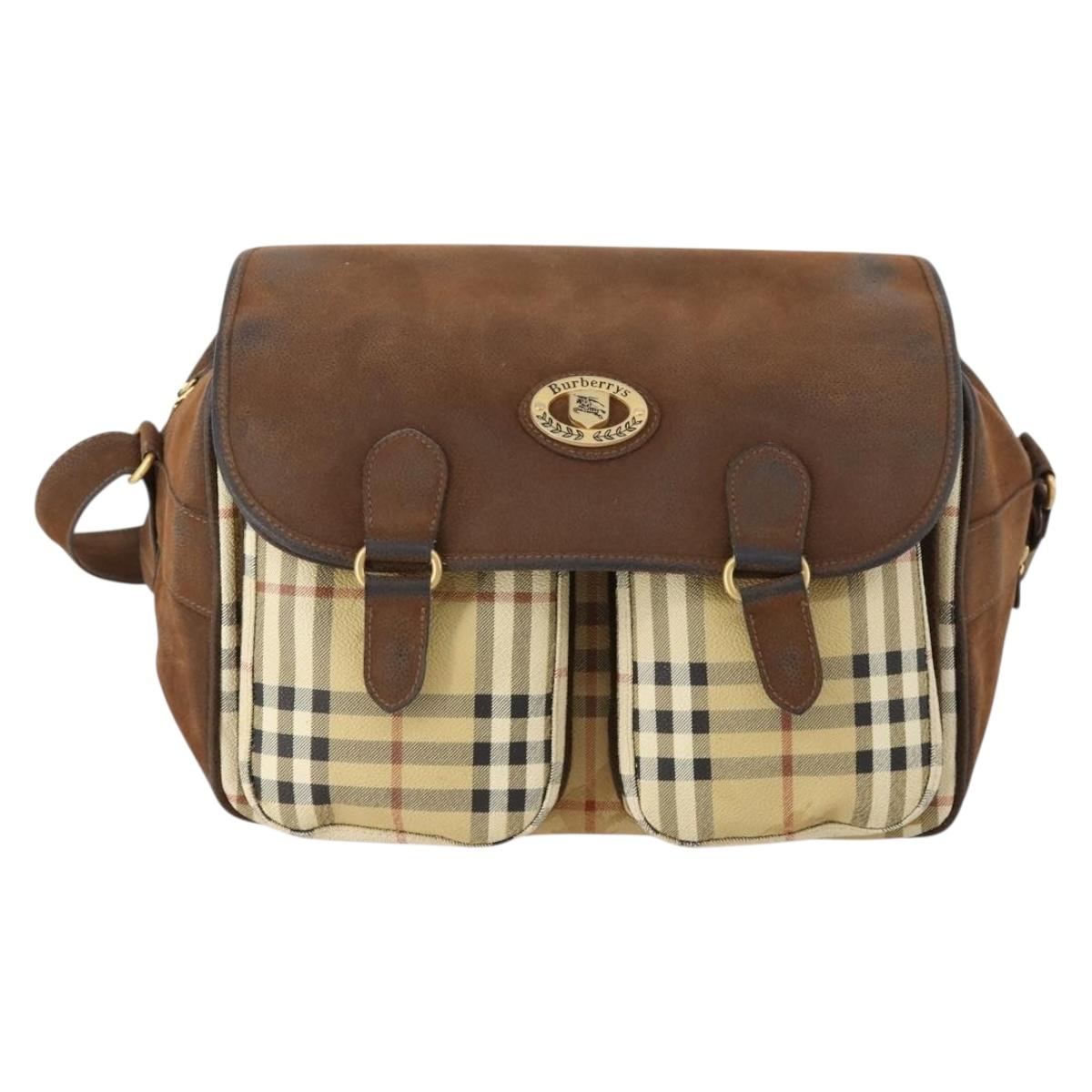 Burberrys Nova Check Shoulder Bag PVC Beige Gold Auth 173230