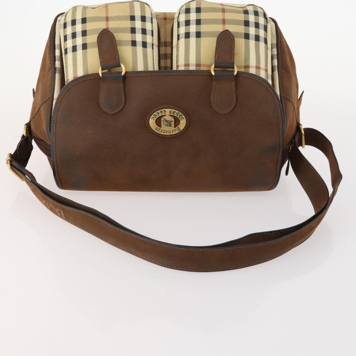 Burberrys Nova Check Shoulder Bag PVC Beige Gold Auth 173230