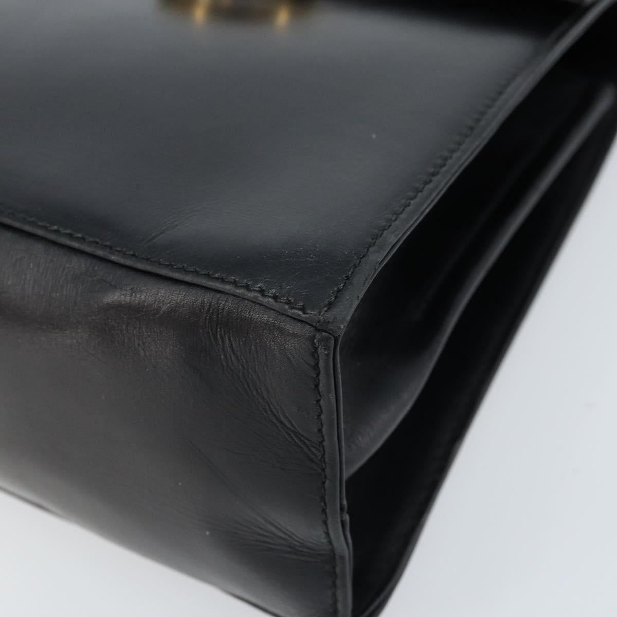 Salvatore Ferragamo Gancini Hand Bag Leather Black Gold Auth 173237