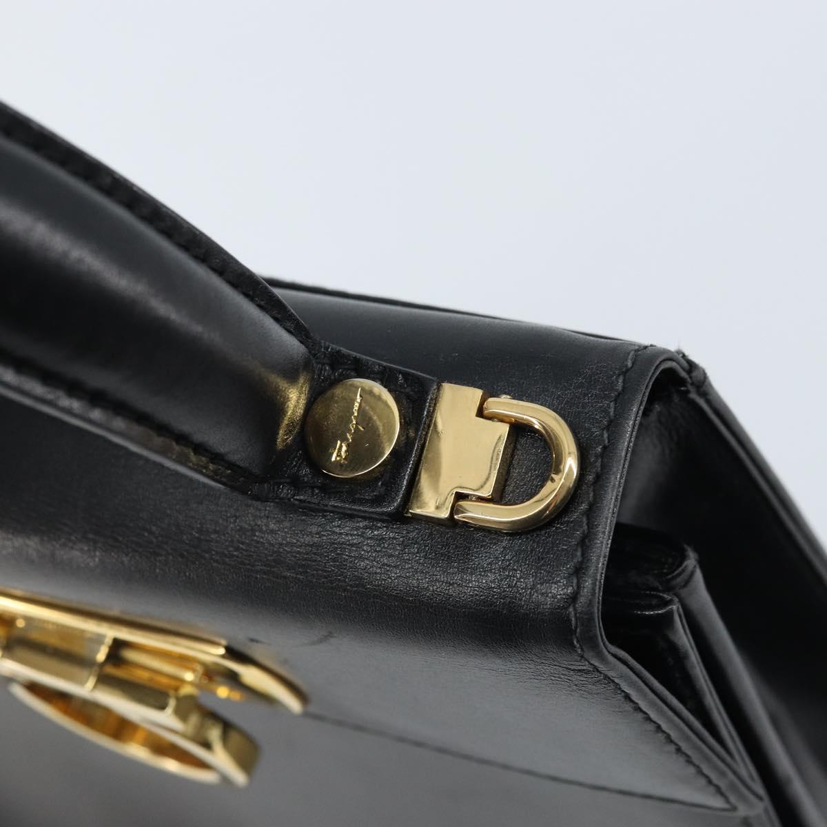 Salvatore Ferragamo Gancini Hand Bag Leather Black Gold Auth 173237
