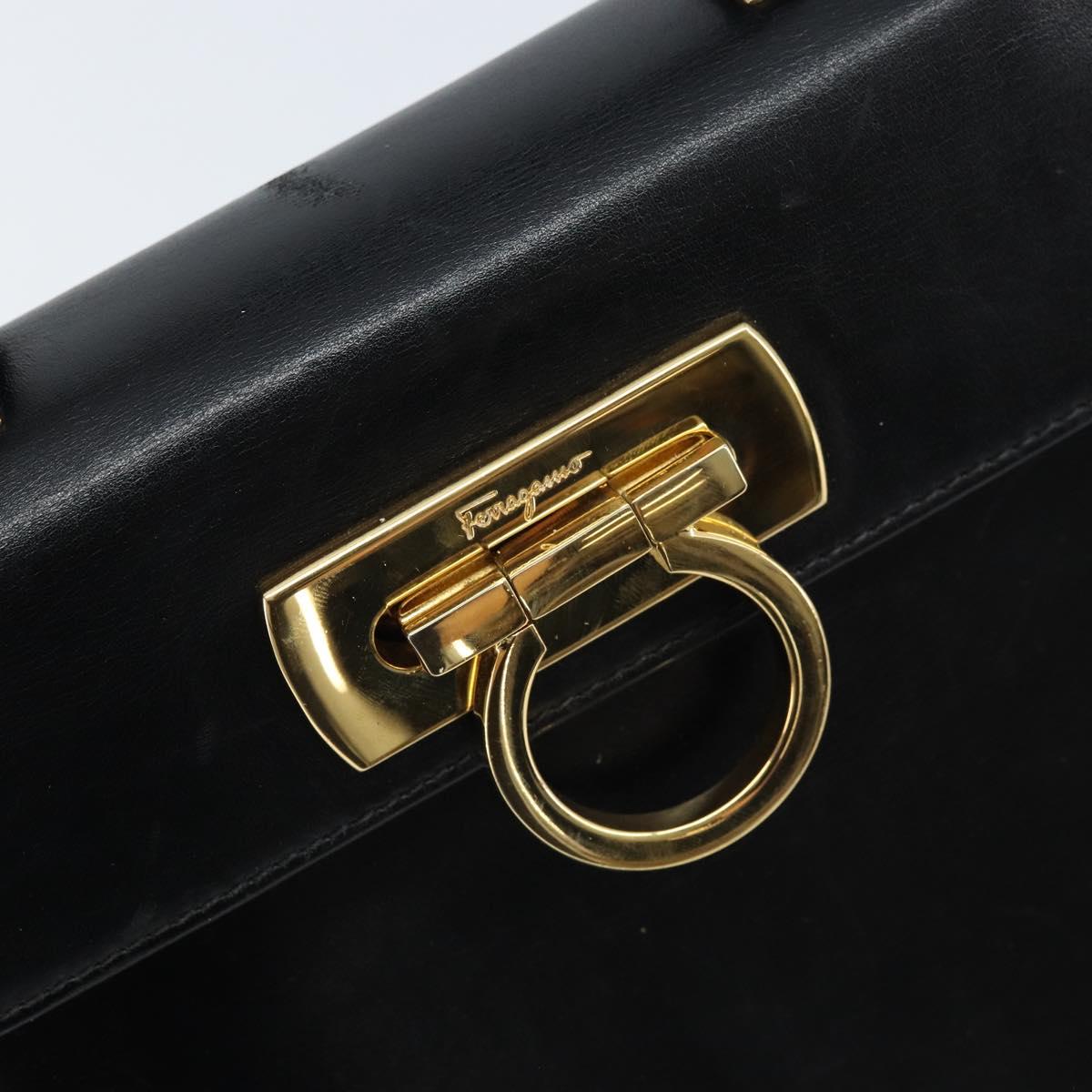 Salvatore Ferragamo Gancini Hand Bag Leather Black Gold Auth 173237