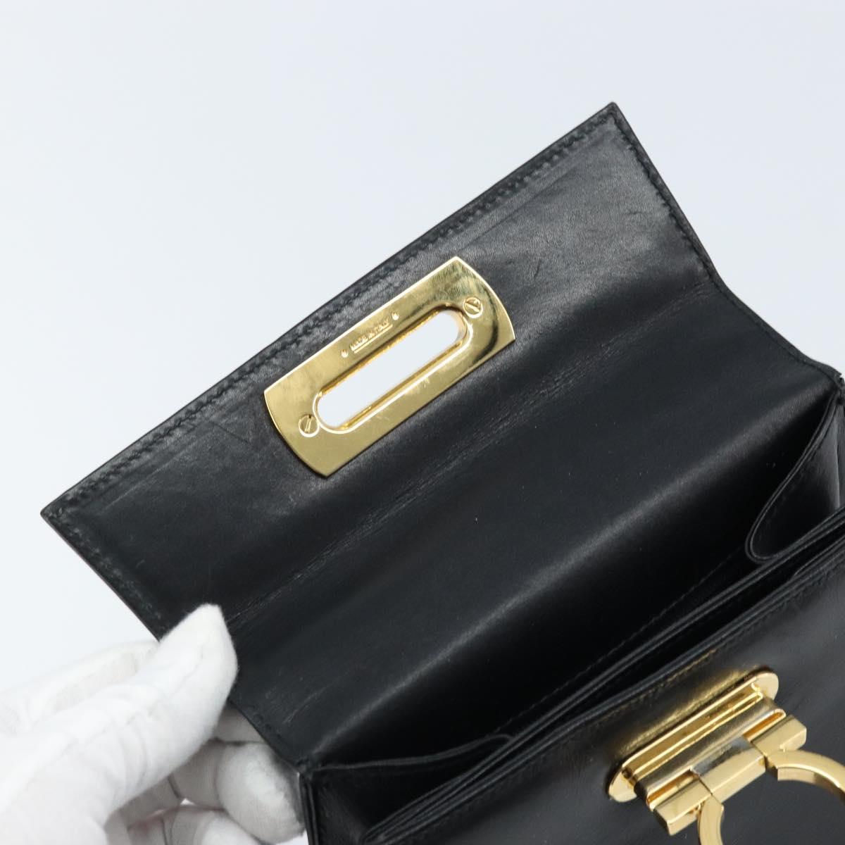 Salvatore Ferragamo Gancini Hand Bag Leather Black Gold Auth 173237