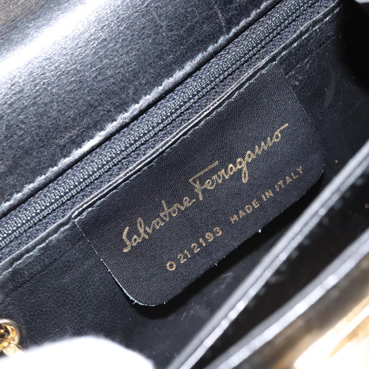 Salvatore Ferragamo Gancini Hand Bag Leather Black Gold Auth 173237