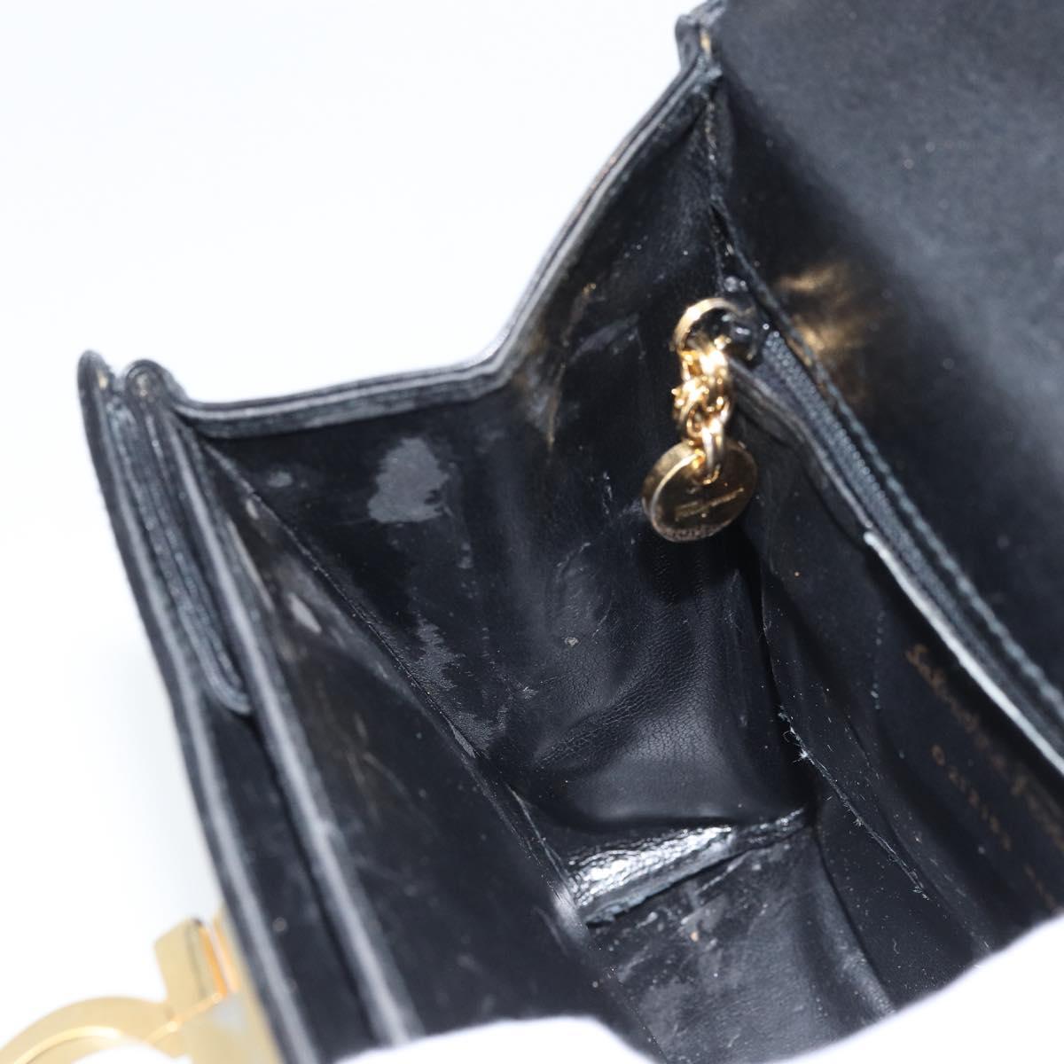 Salvatore Ferragamo Gancini Hand Bag Leather Black Gold Auth 173237