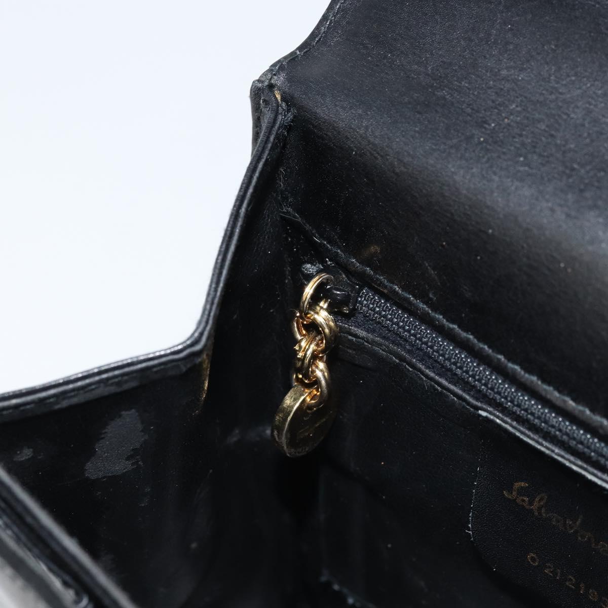 Salvatore Ferragamo Gancini Hand Bag Leather Black Gold Auth 173237