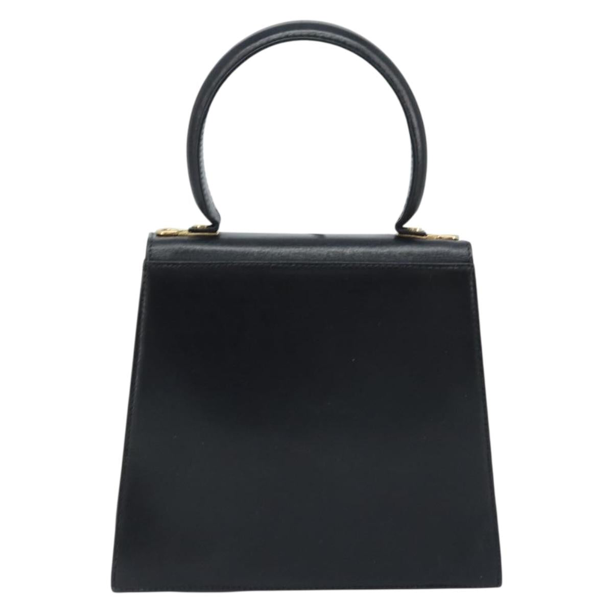 Salvatore Ferragamo Gancini Hand Bag Leather Black Gold Auth 173237