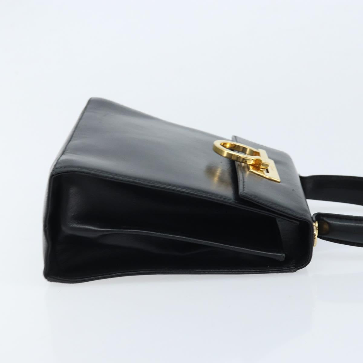 Salvatore Ferragamo Gancini Hand Bag Leather Black Gold Auth 173237