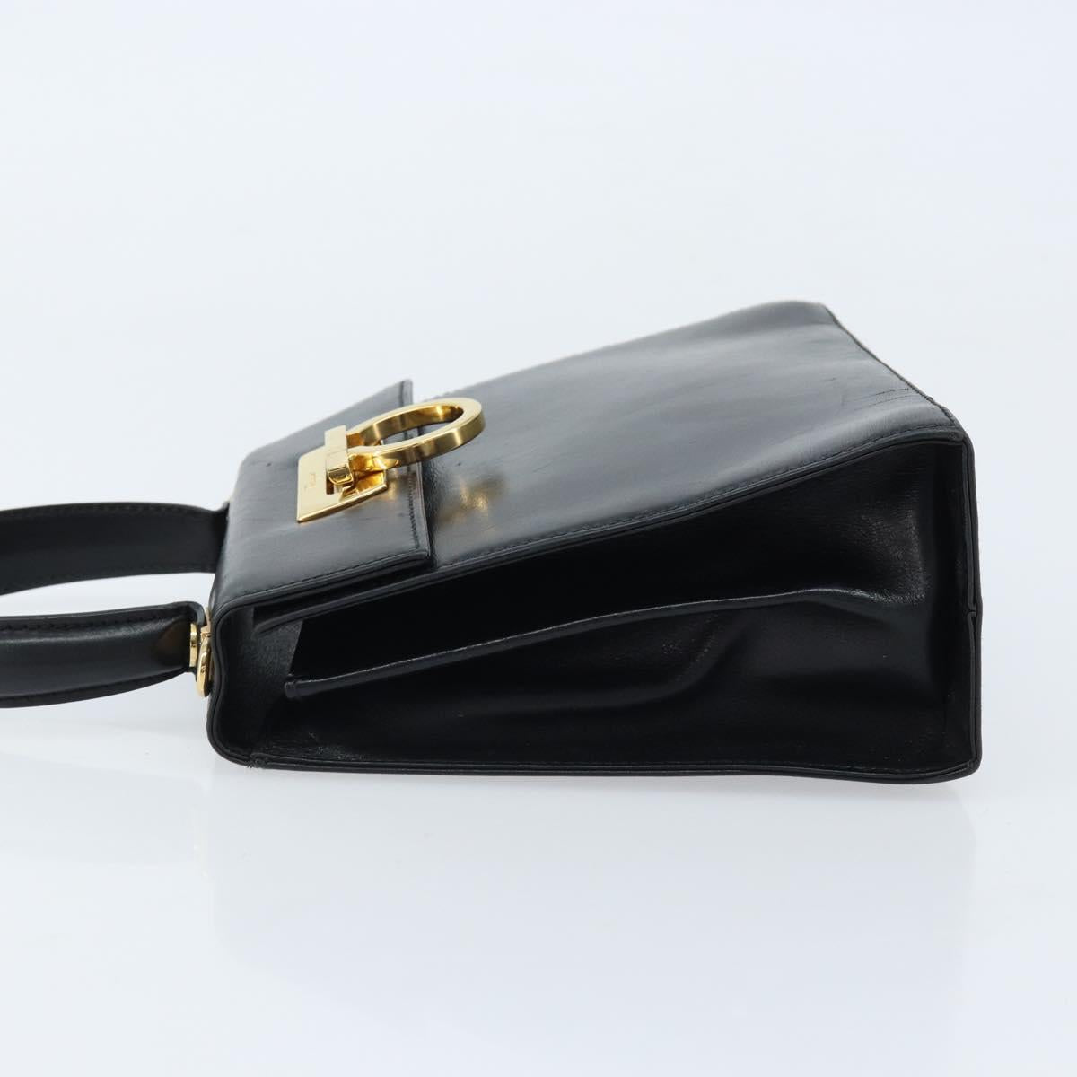 Salvatore Ferragamo Gancini Hand Bag Leather Black Gold Auth 173237