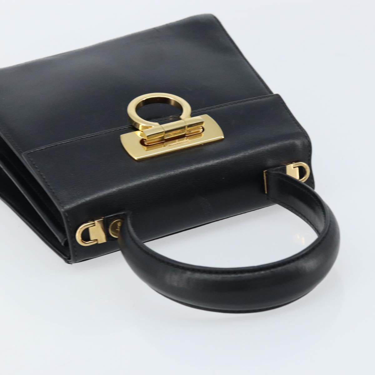 Salvatore Ferragamo Gancini Hand Bag Leather Black Gold Auth 173237