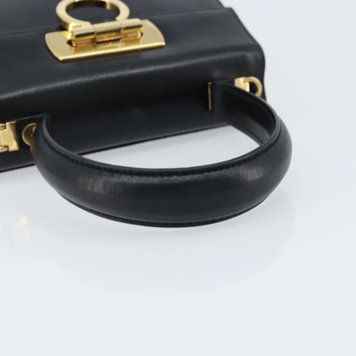 Salvatore Ferragamo Gancini Hand Bag Leather Black Gold Auth 173237