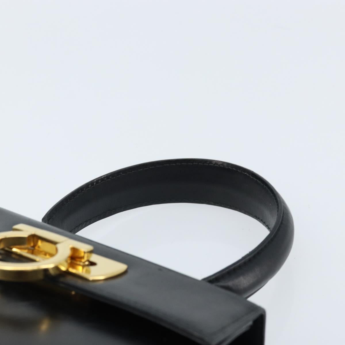 Salvatore Ferragamo Gancini Hand Bag Leather Black Gold Auth 173237